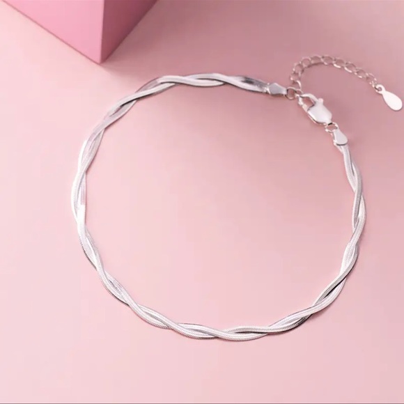 Silver Plated Herringbone Double Twist Layered Choker Necklace - Picture 8 of 8